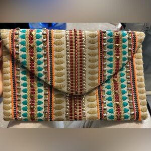 Turquoise beaded woven clutch